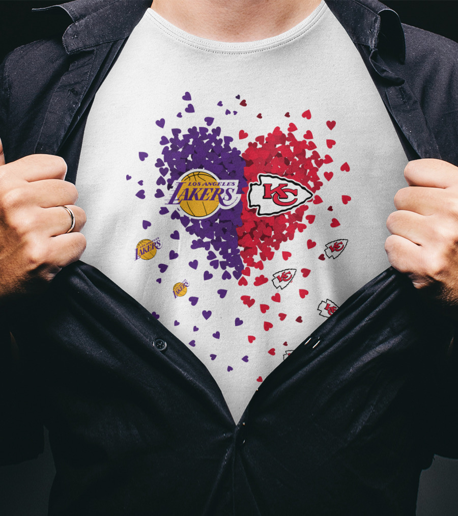 Los Angeles Lakers Heart Kansas City Chiefs Love T-Shirt