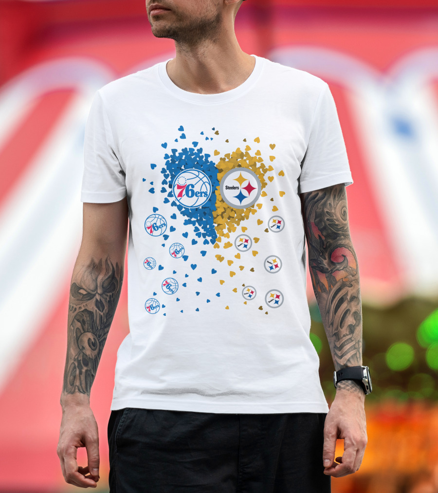 Heart Steelers 76Ers Basketball Football Team Logos T-Shirt
