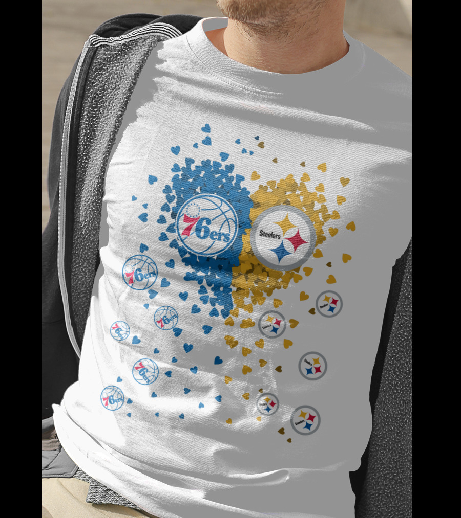 Heart Steelers 76Ers Basketball Football Team Logos T-Shirt