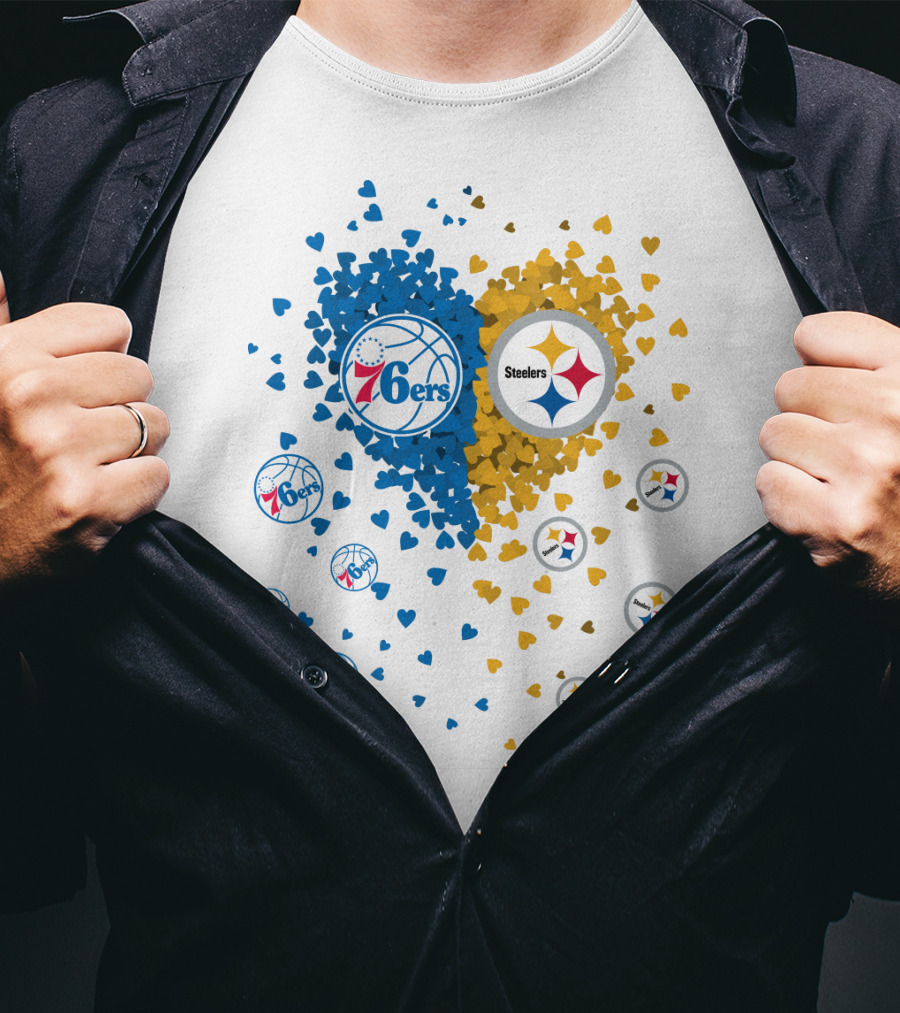 Heart Steelers 76Ers Basketball Football Team Logos T-Shirt