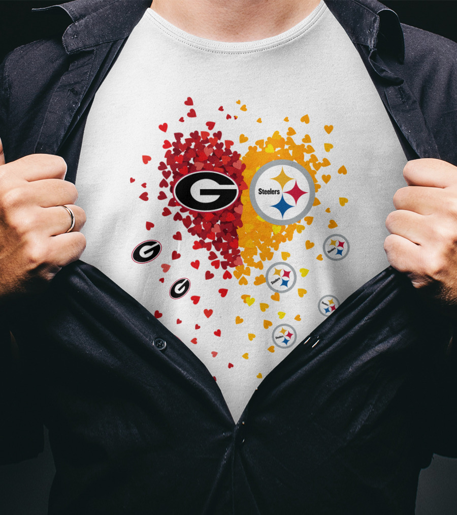 Heart Georgia Bulldogs Pittsburgh Steelers T-Shirt