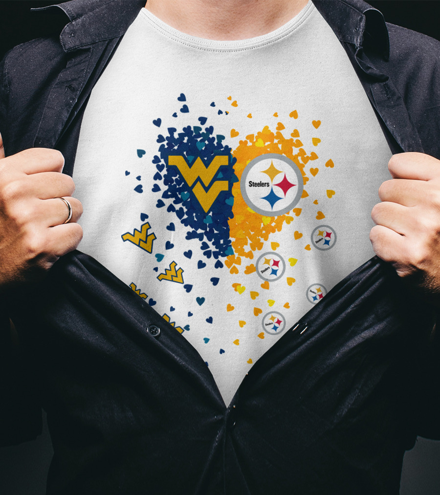 West Virginia Mountaineers And Pittsburgh Steelers Heart T-Shirt