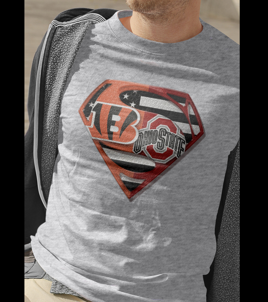 Superman Bengals Ohio State Logo American Flag T-Shirt