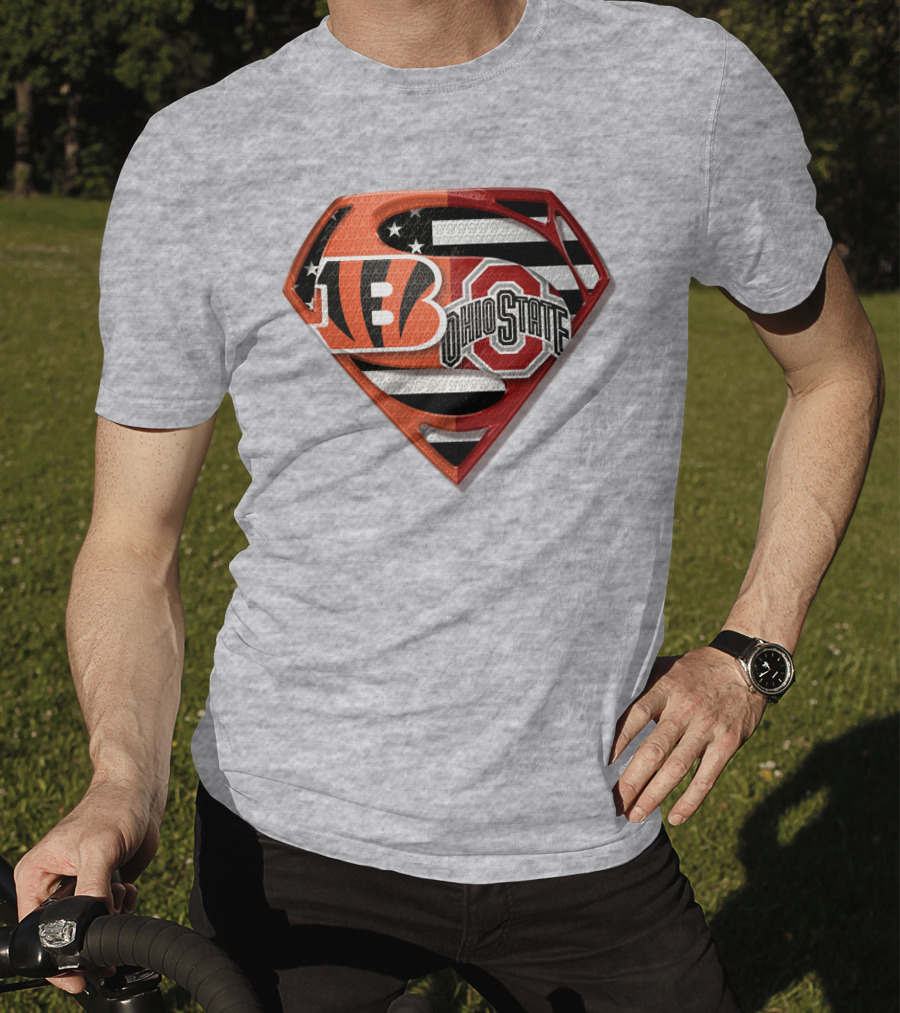 Superman Bengals Ohio State Logo American Flag T-Shirt