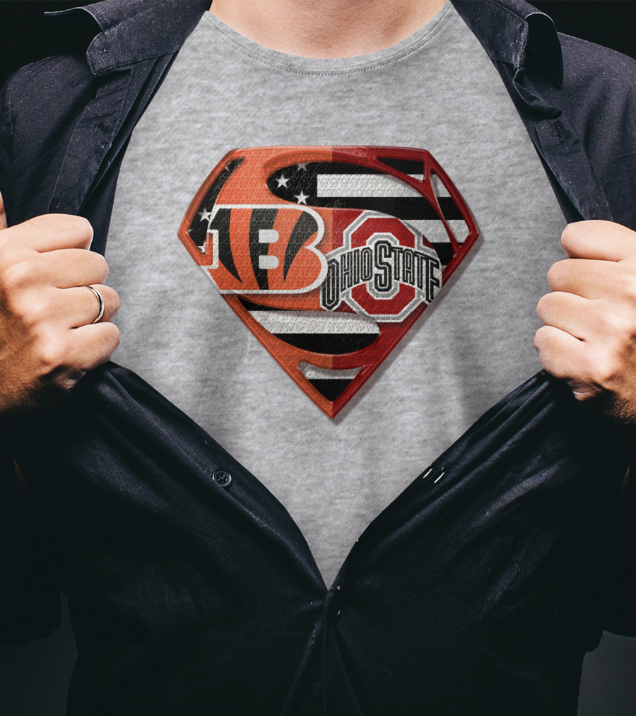 Superman Bengals Ohio State Logo American Flag T-Shirt