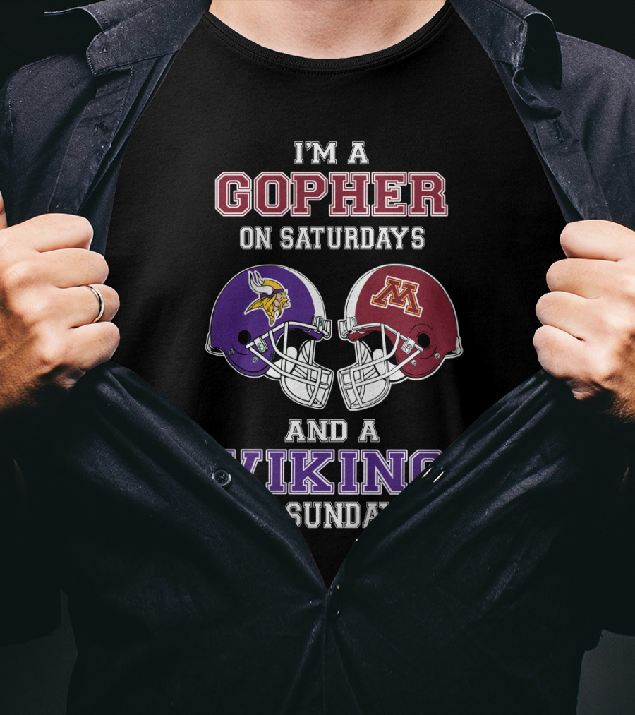 Gopher On Saturdays Viking On Sundays Football Helmets T-Shirt