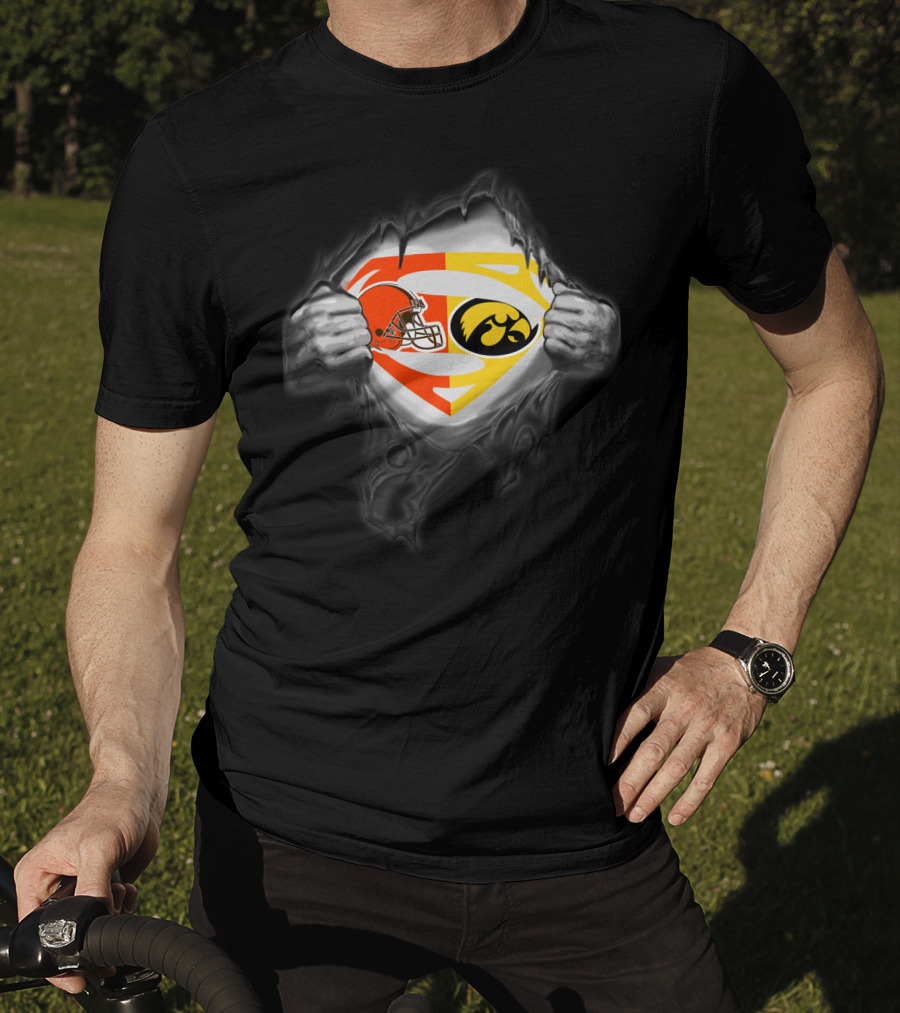 Cleveland Browns Iowa Hawkeyes Superman Logo Fusion T-Shirt