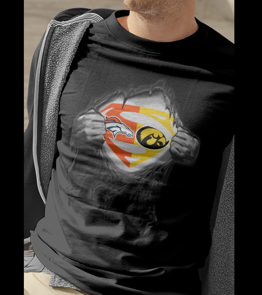 Denver Broncos Iowa Hawkeyes Superman Logo Fusion T-Shirt