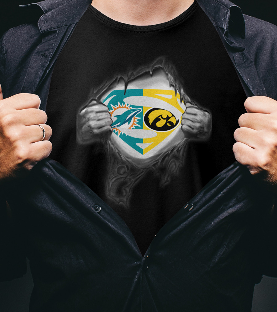 Miami Dolphins Iowa Hawkeyes Superman Logo Fusion T-Shirt