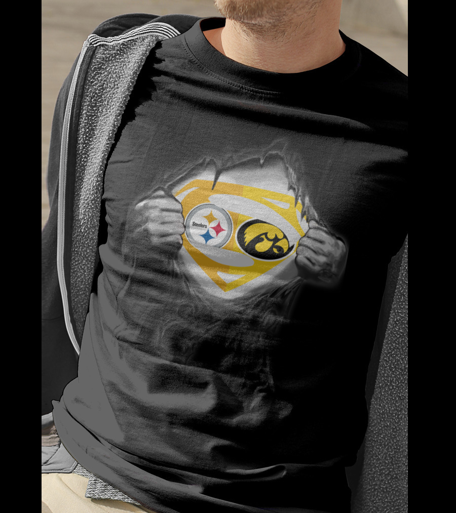 Pittsburgh Steelers Iowa Hawkeyes Superman Logo Burst Foil T-Shirt