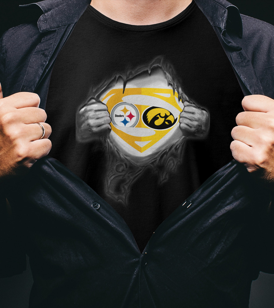 Pittsburgh Steelers Iowa Hawkeyes Superman Logo Burst Foil T-Shirt