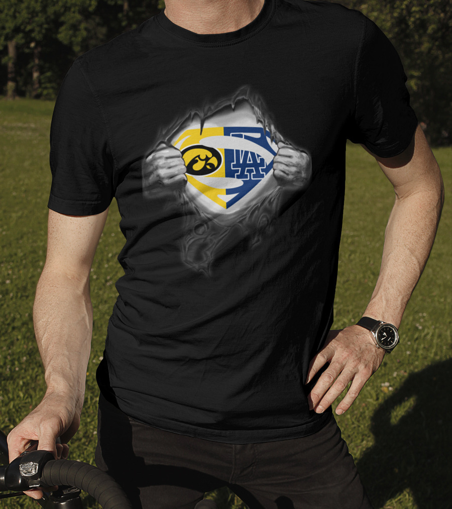 Iowa Hawkeyes Los Angeles Dodgers Superman Emblem Fusion T-Shirt