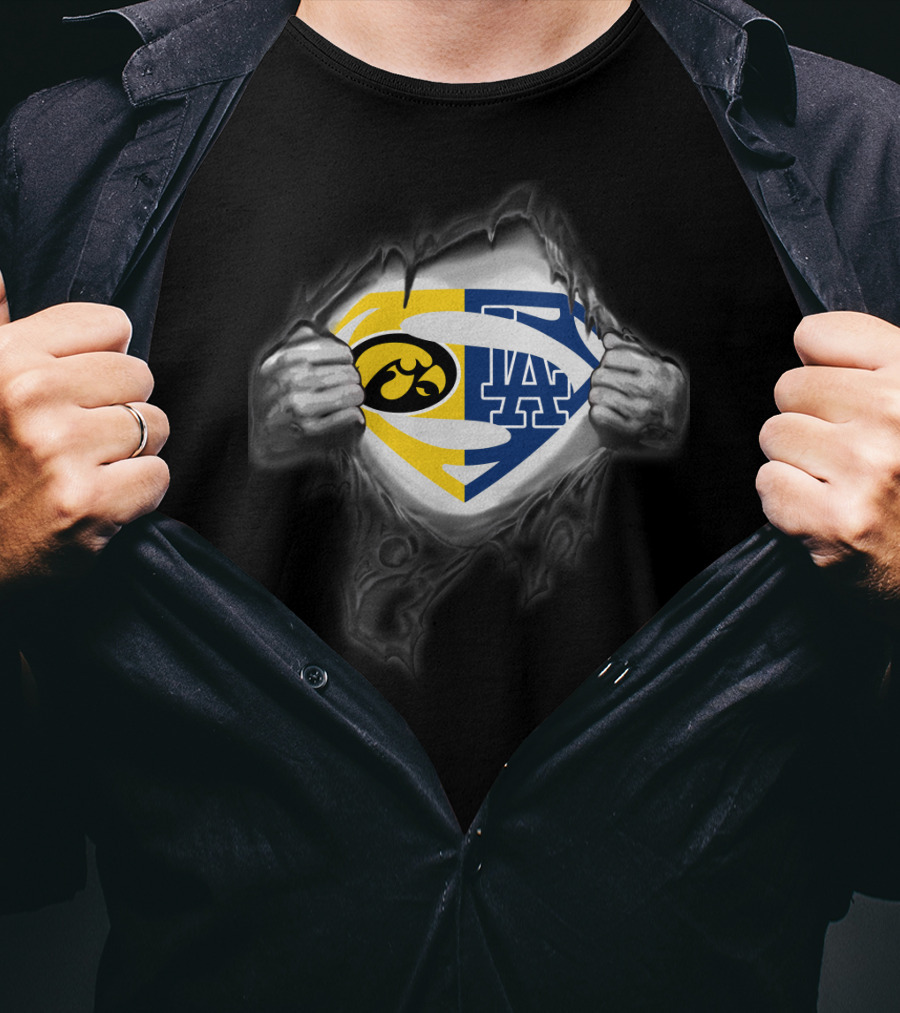 Iowa Hawkeyes Los Angeles Dodgers Superman Emblem Fusion T-Shirt