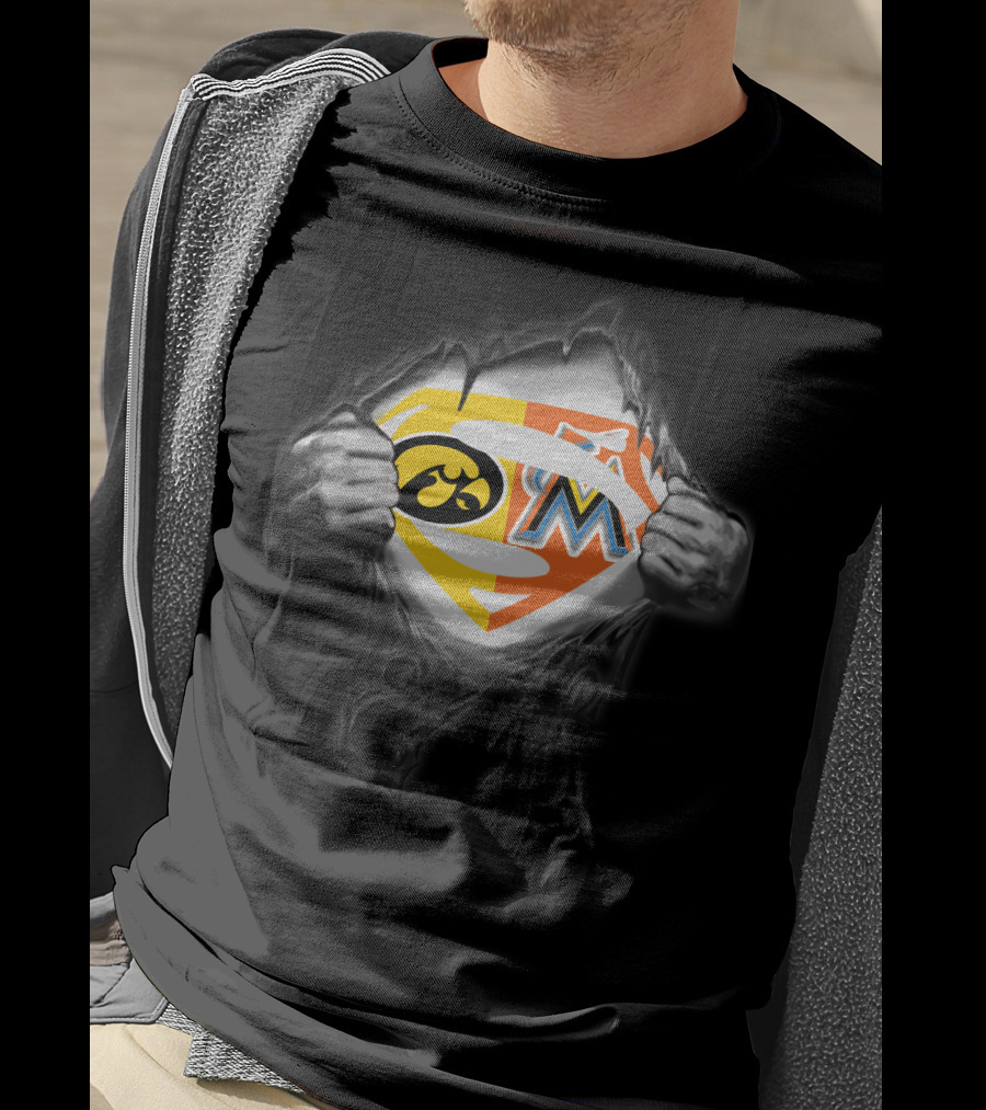 Hawkeyes Miami Marlins Superman Logo Hybrid T-Shirt