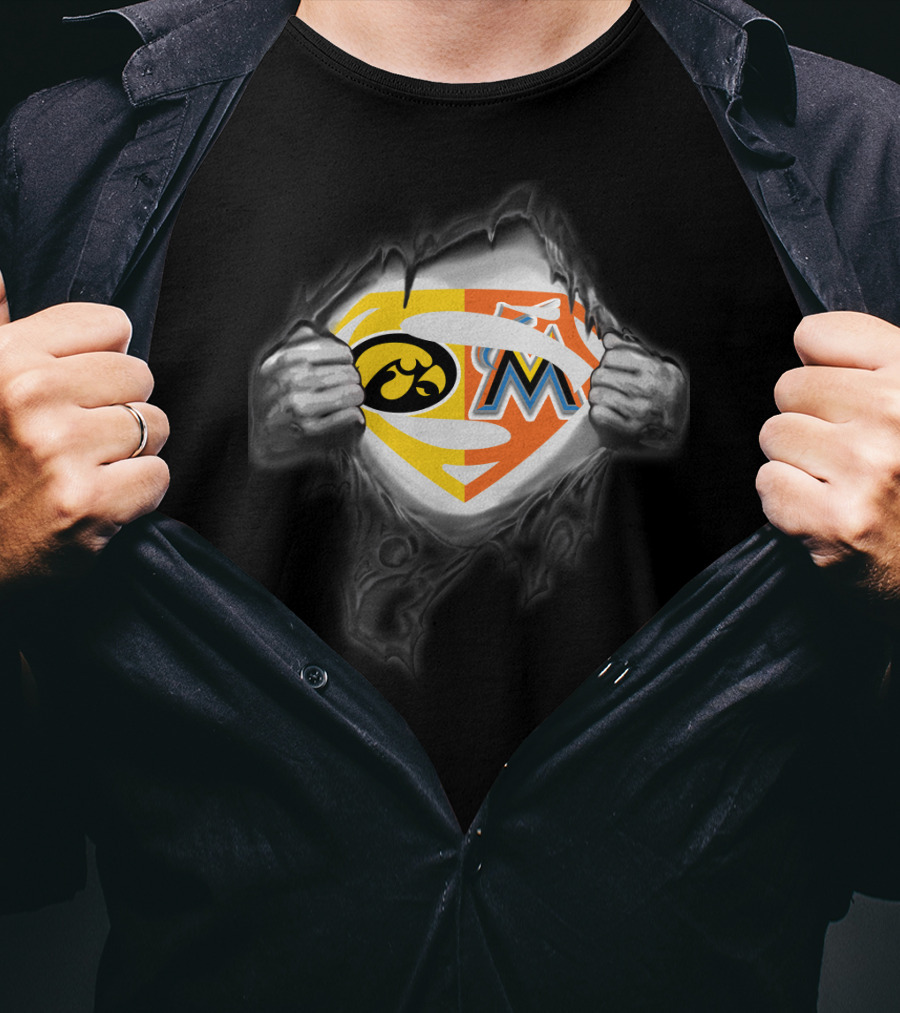 Hawkeyes Miami Marlins Superman Logo Hybrid T-Shirt
