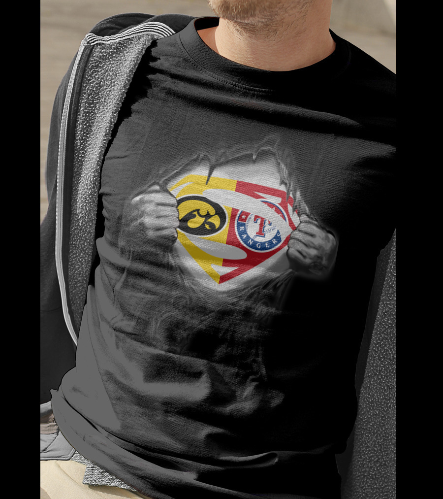 Iowa Hawkeyes Texas Rangers Superman Logo Fusion T-Shirt