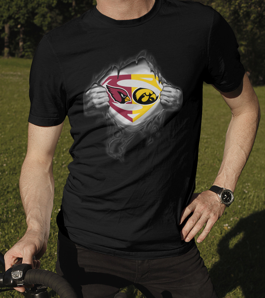 Arizona Cardinals Iowa Hawkeyes Superman Logo Combination T-Shirt