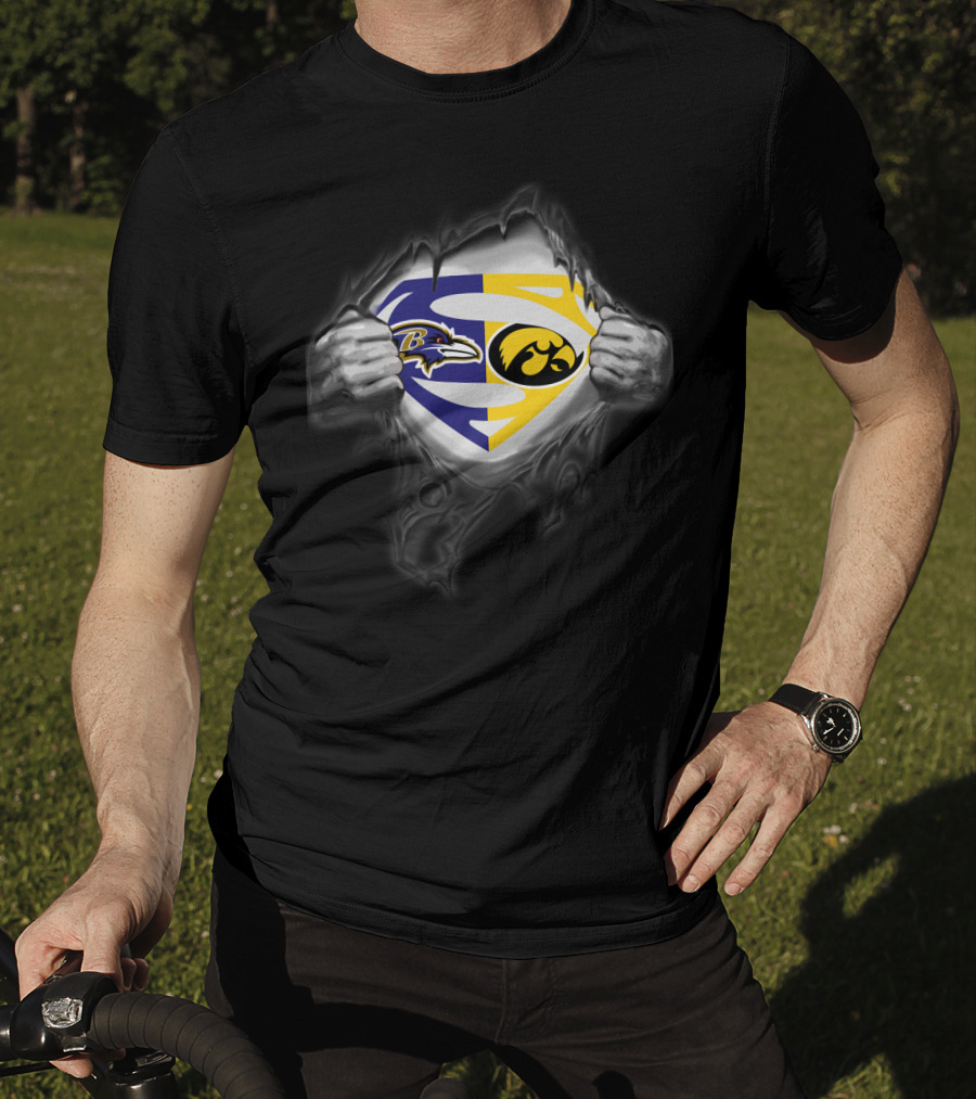 Baltimore Ravens Iowa Hawkeyes Superman Logo Reveal T-Shirt