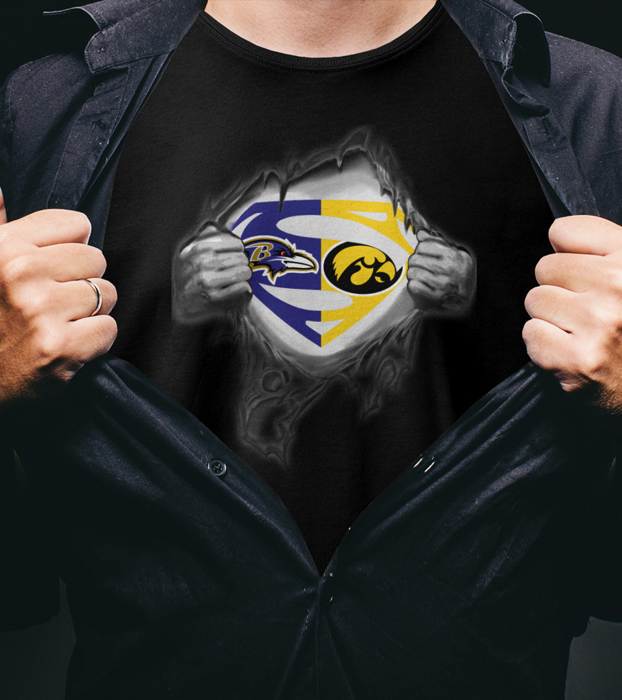 Baltimore Ravens Iowa Hawkeyes Superman Logo Reveal T-Shirt