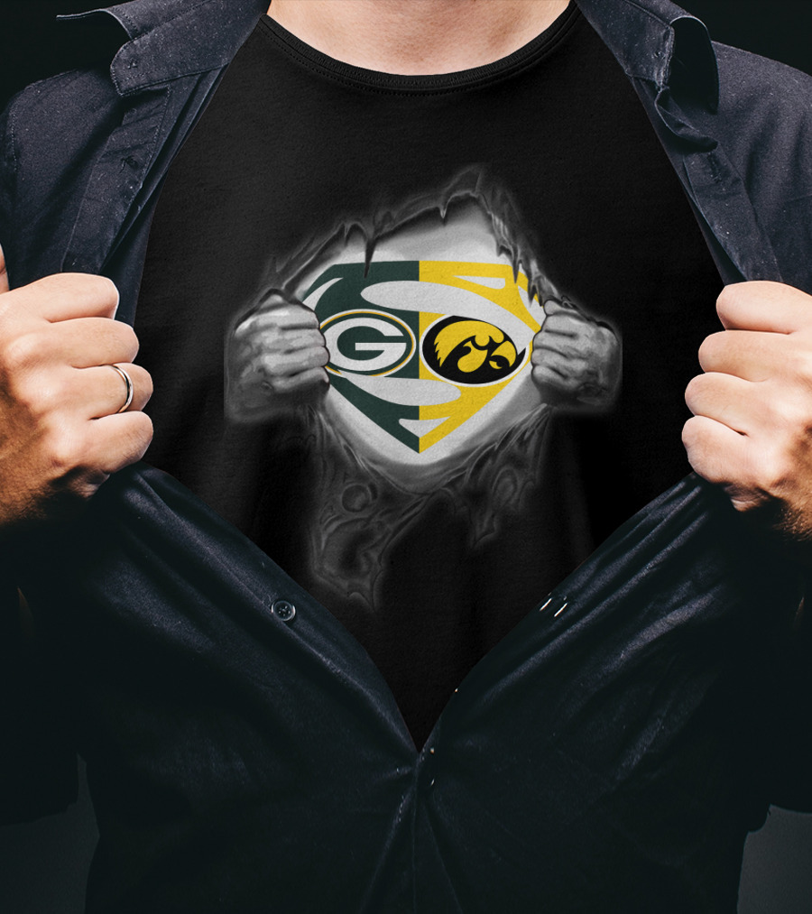 Green Bay Packers Iowa Hawkeyes Superman Logo Combo T-Shirt