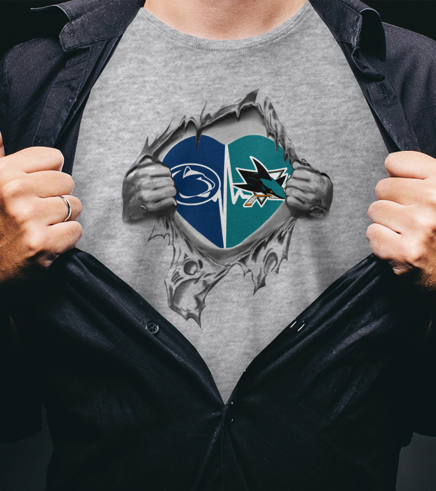 San Jose Sharks Penn State Heart Ripped T-Shirt