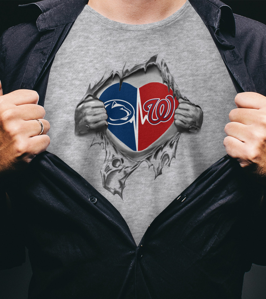 Washington Nationals Penn State Heartbeat Logo Fusion T-Shirt