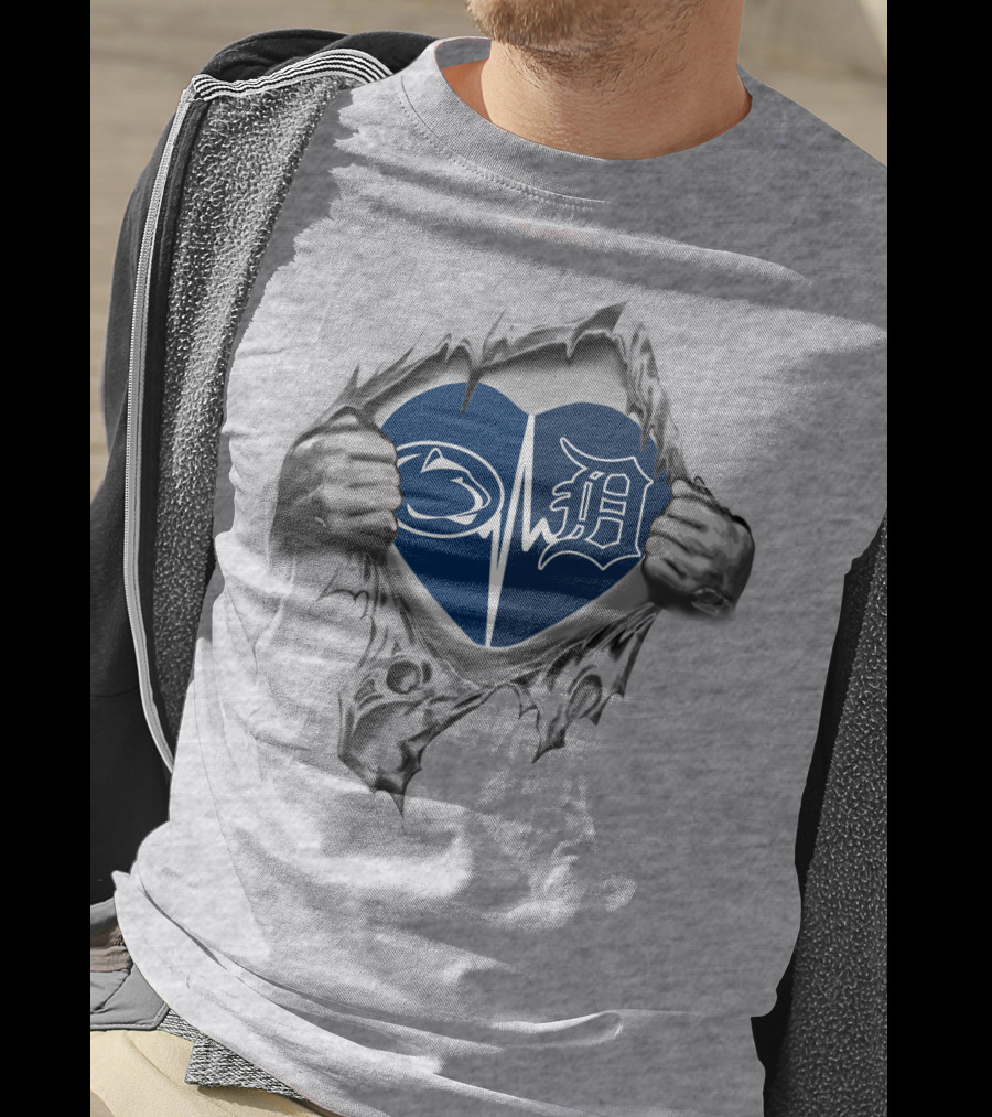Detroit Tigers Penn State Heartbeat Logo Fusion T-Shirt