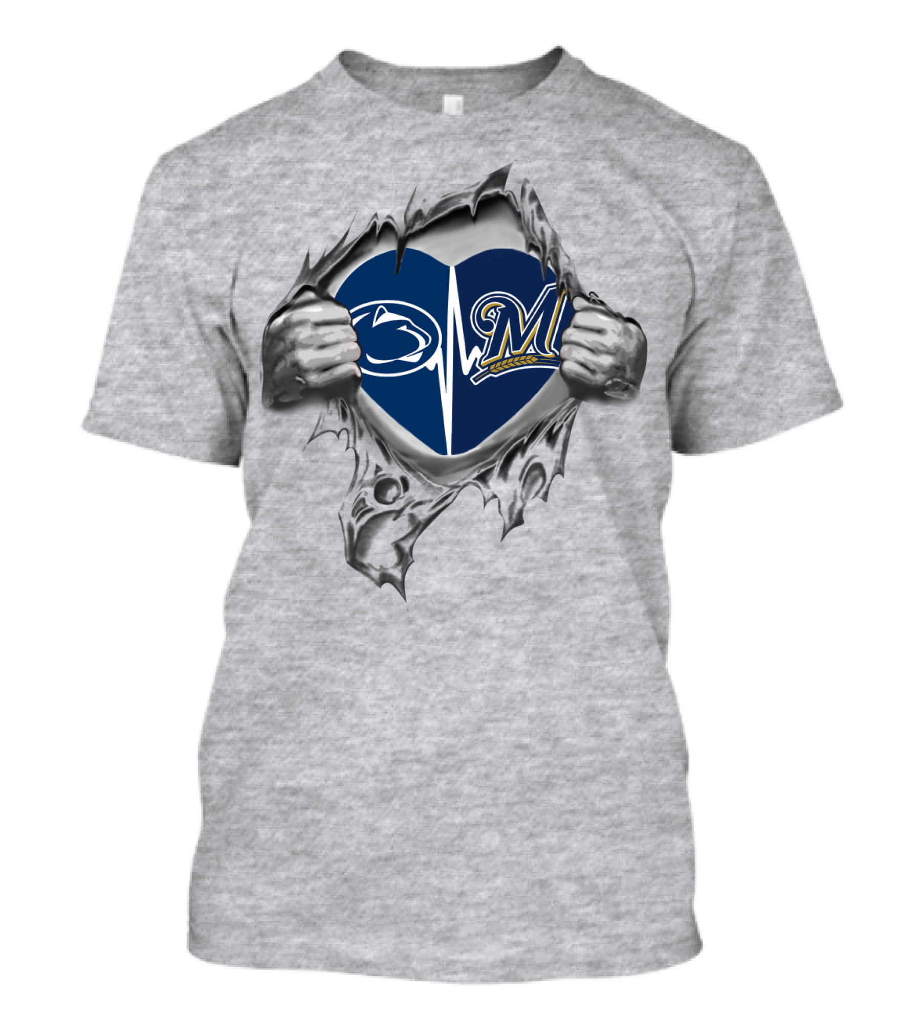 Milwaukee Brewers Penn State Heartbeat Logo Fusion T-Shirt