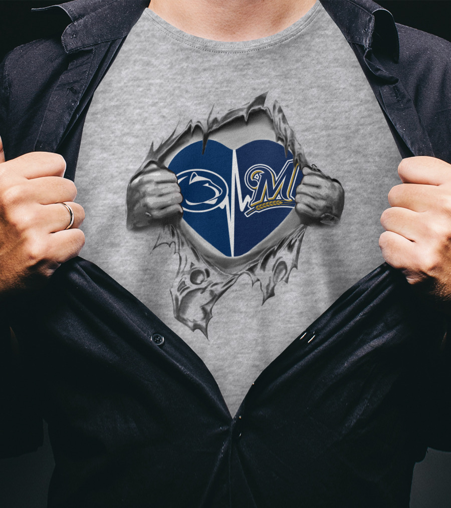 Milwaukee Brewers Penn State Heartbeat Logo Fusion T-Shirt