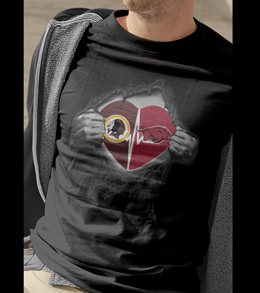 Heart Of Washington Redskins Arkansas Razorbacks Fan Loyalty T-Shirt
