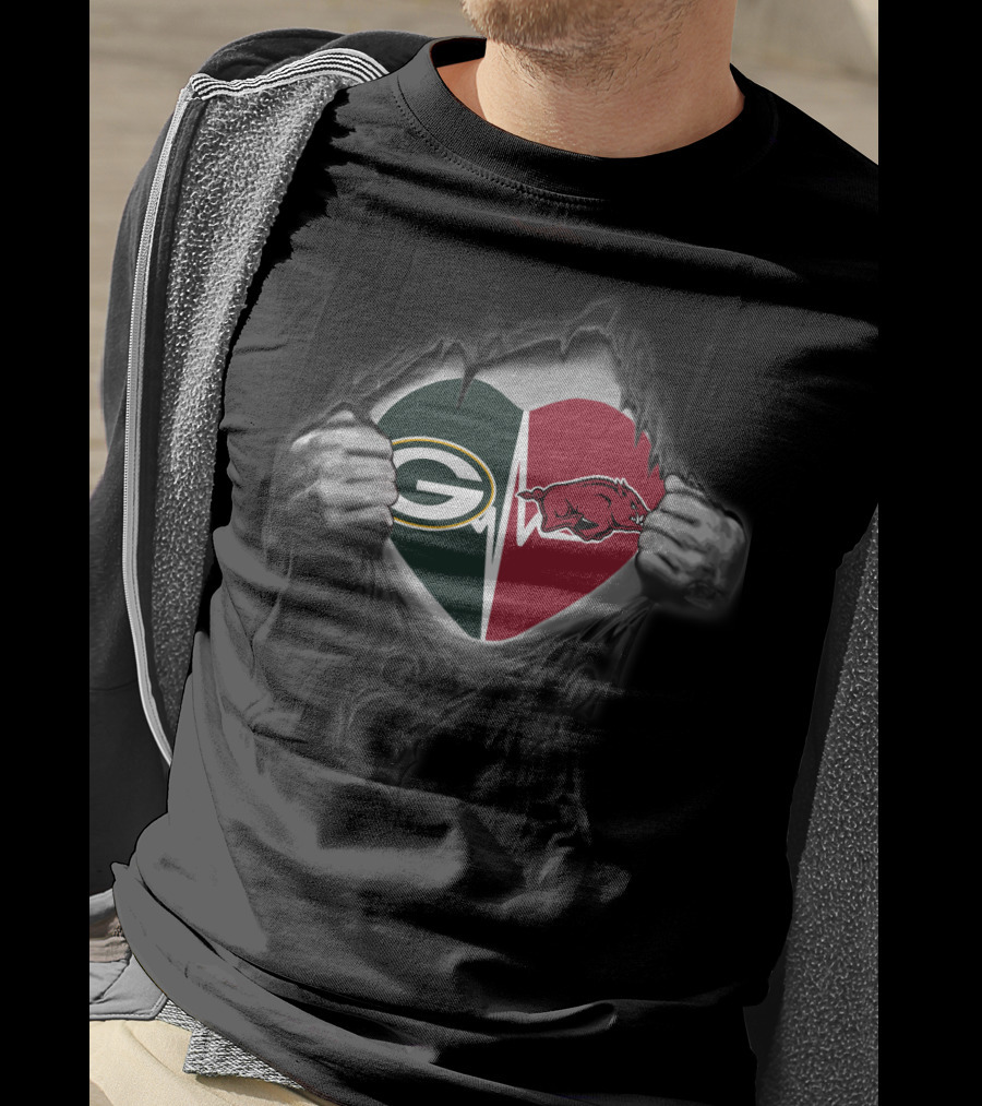 Green Bay Packers Arkansas Razorbacks Heart T-Shirt