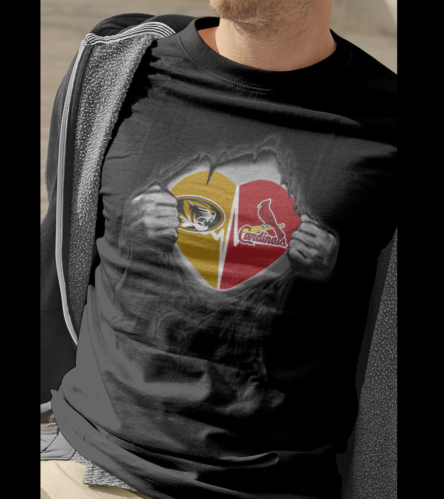 Missouri Tigers St Louis Cardinals Heart Rip T-Shirt
