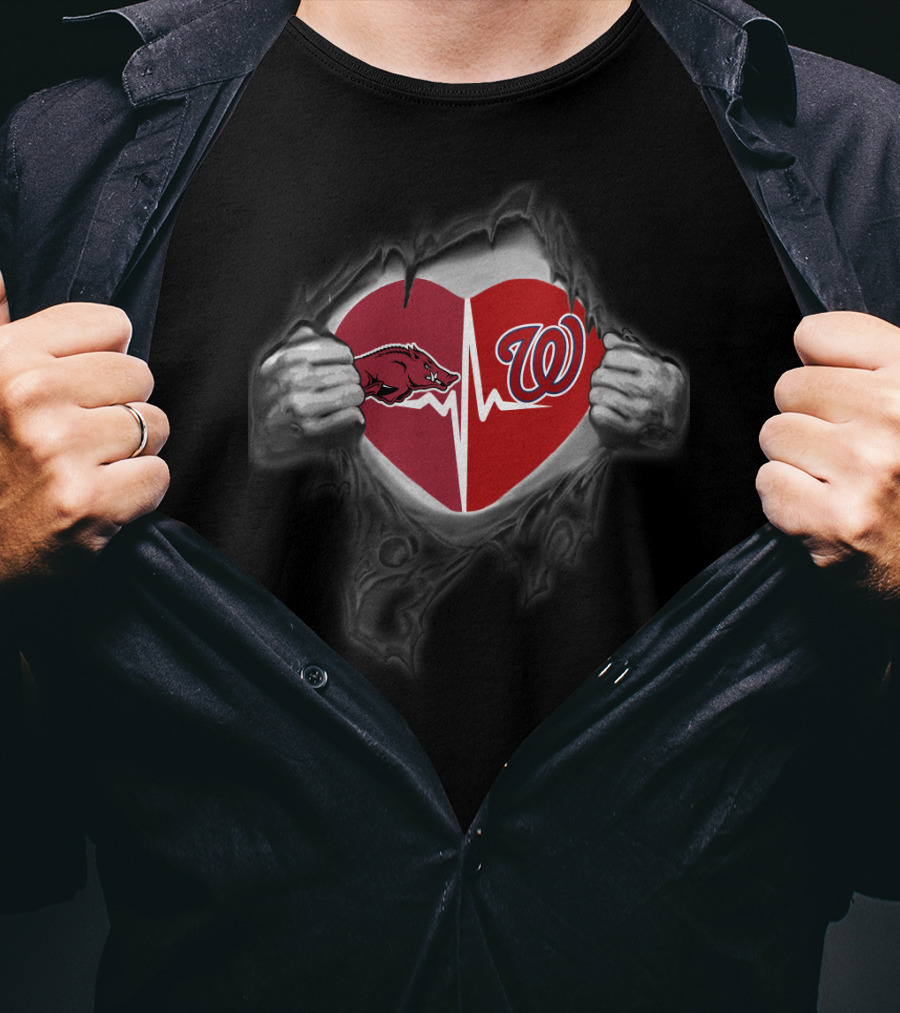 Arkansas Razorbacks Washington Nationals Heartbeat Pullover Ripped T-Shirt