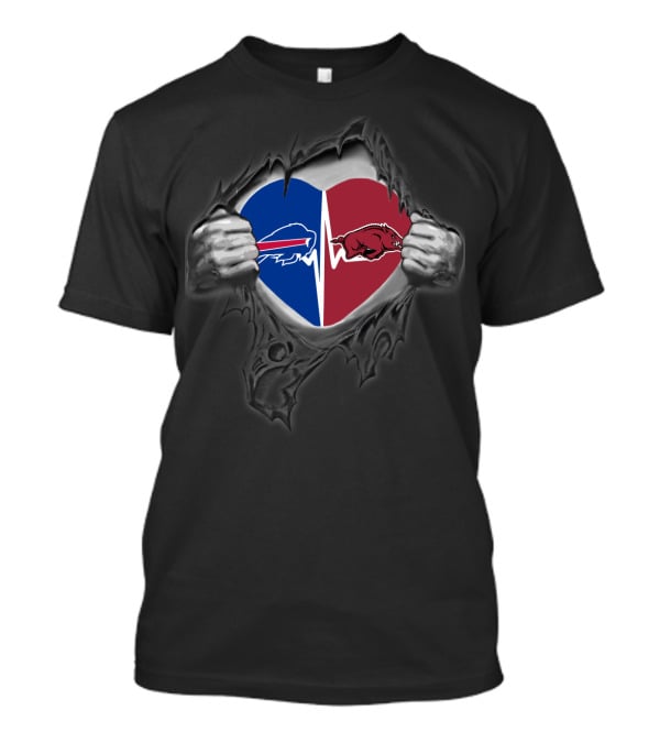 Buffalo Bills Arkansas Razorbacks Heartbeat Split Fan Passion T-Shirt