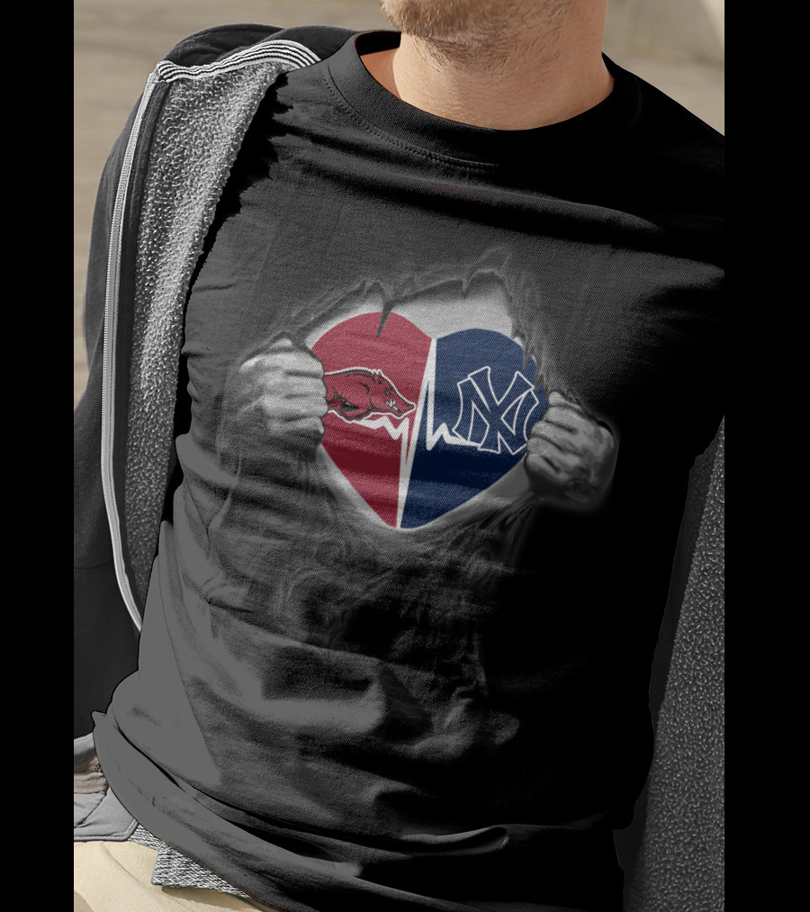 Arkansas Razorbacks New York Yankees Heartbeat Fusion T-Shirt