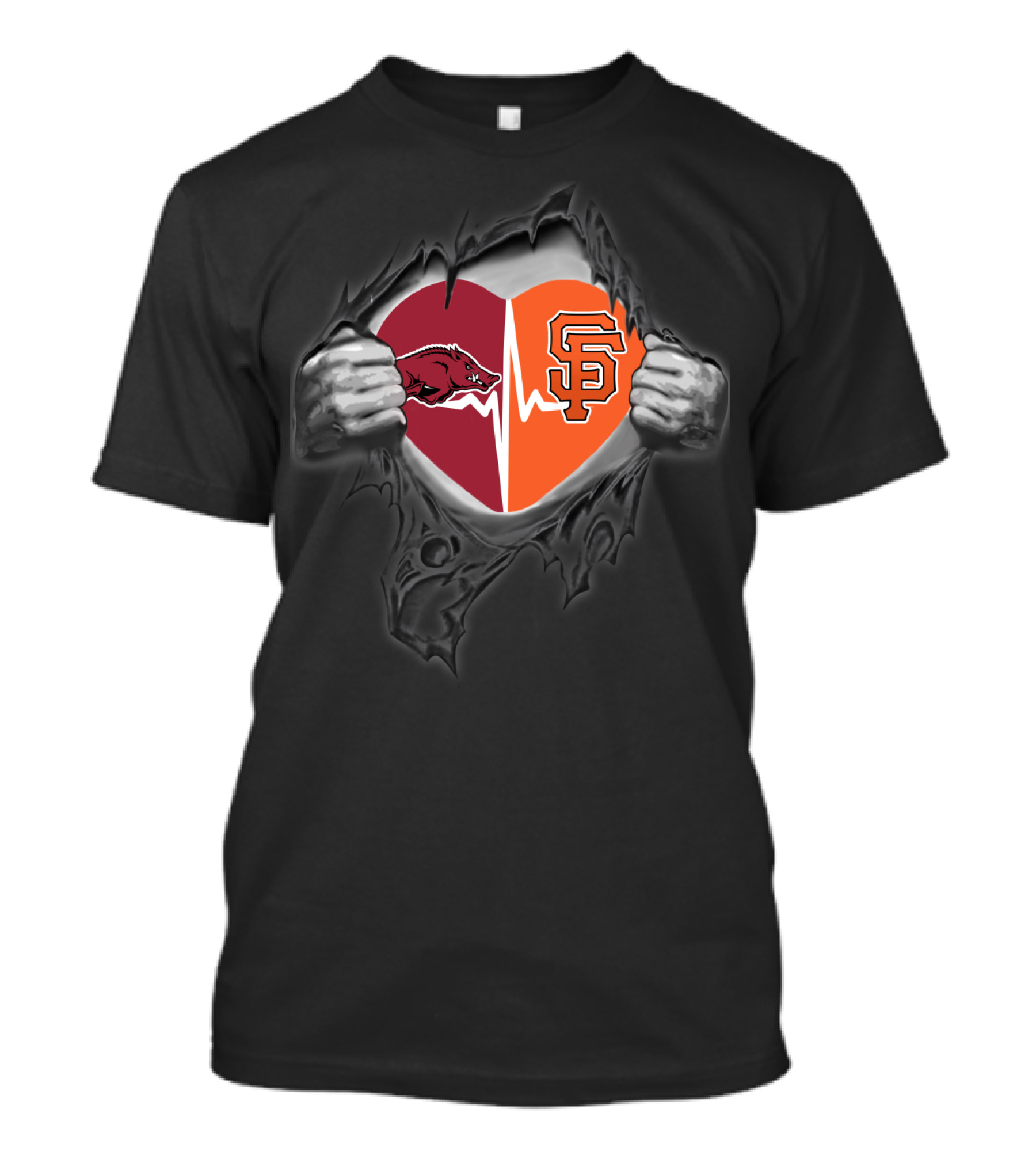 Arkansas Razorbacks San Francisco Giants Heartbeat Fan Emblem T-Shirt