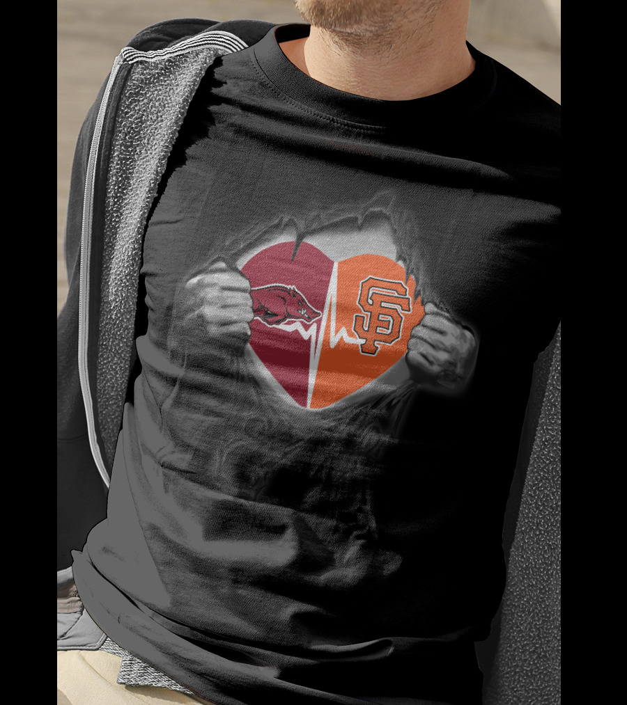Arkansas Razorbacks San Francisco Giants Heartbeat Fan Emblem T-Shirt
