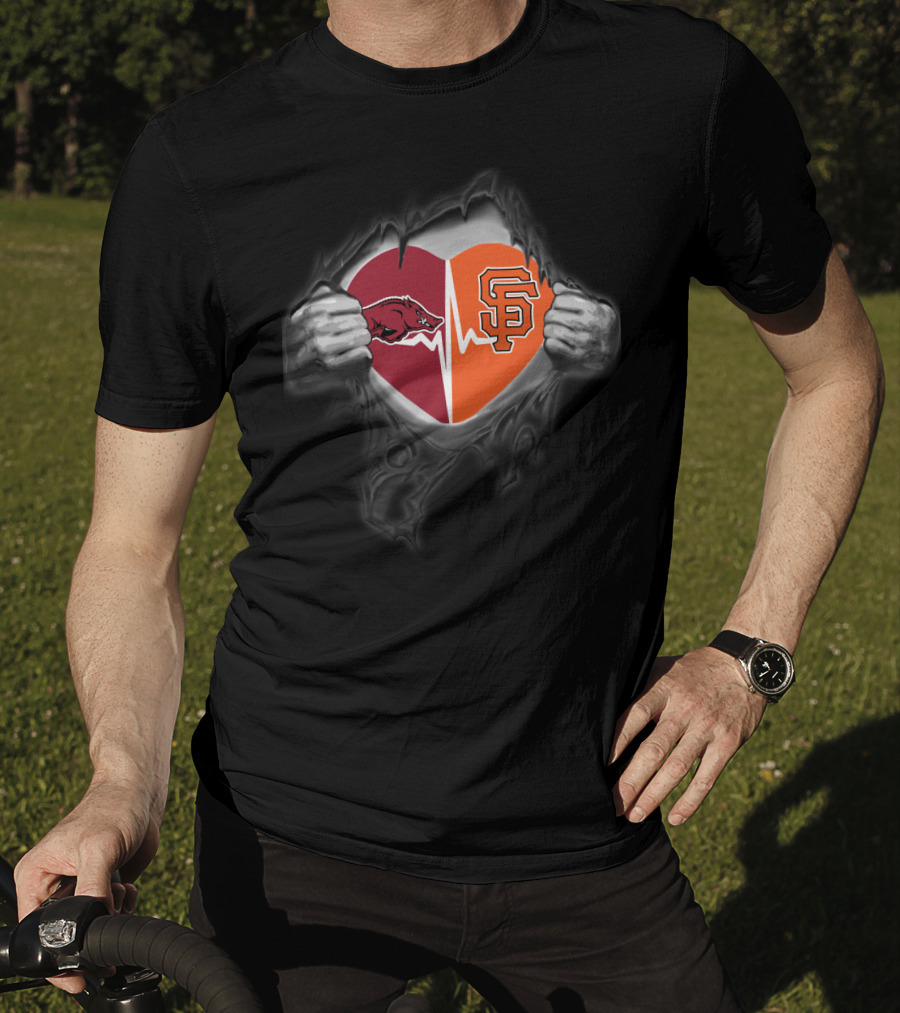 Arkansas Razorbacks San Francisco Giants Heartbeat Fan Emblem T-Shirt