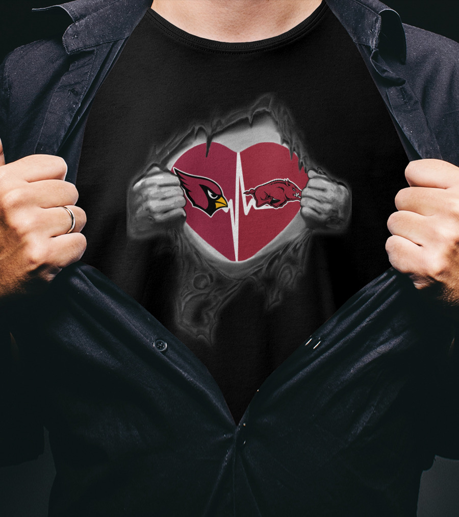 Arizona Cardinals Arkansas Razorbacks Heartbeat Fusion T-Shirt
