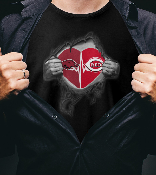 Arkansas Razorbacks Cincinnati Reds Heartbeat T-Shirt
