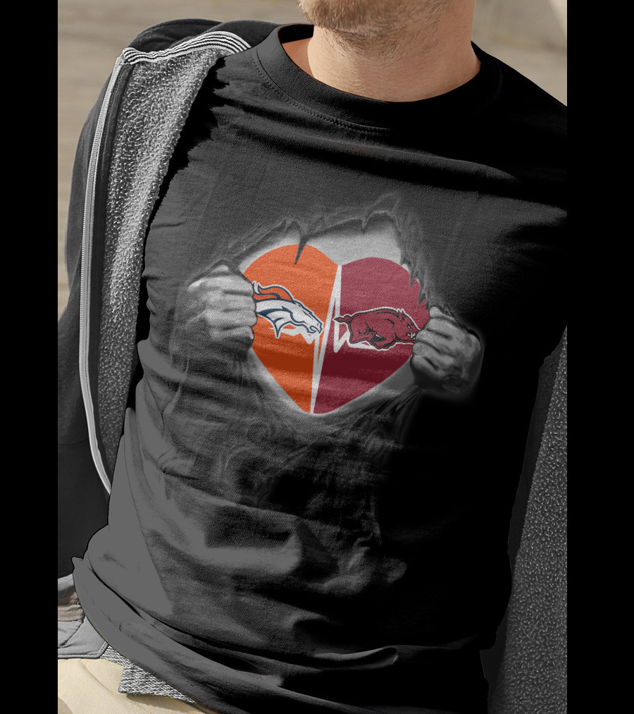 Denver Broncos Arkansas Razorbacks Heart Logo Fusion T-Shirt