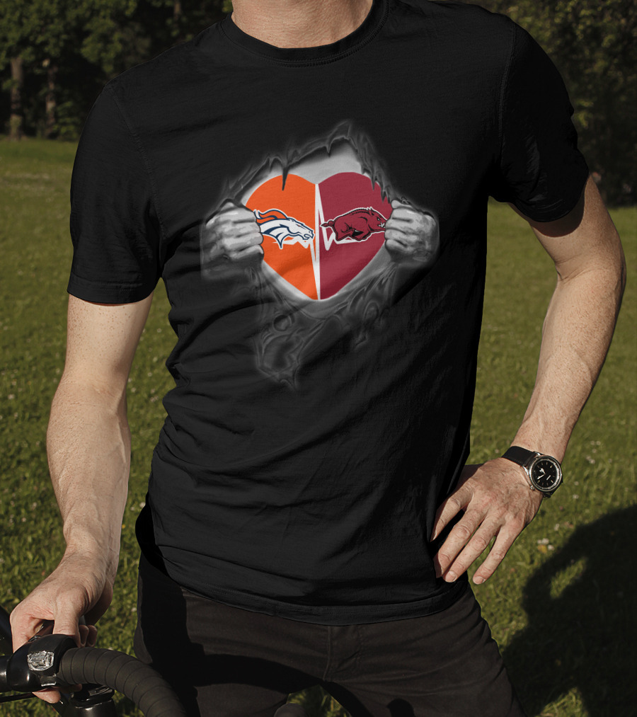 Denver Broncos Arkansas Razorbacks Heart Logo Fusion T-Shirt
