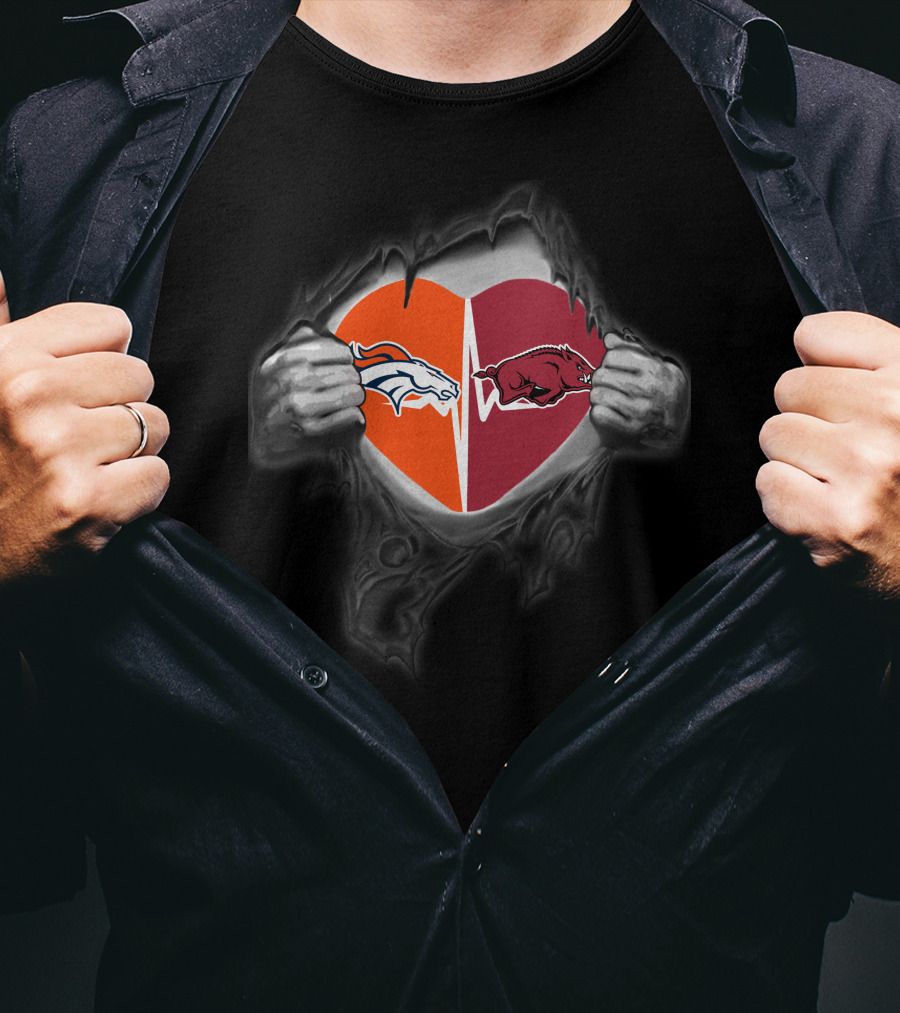 Denver Broncos Arkansas Razorbacks Heart Logo Fusion T-Shirt