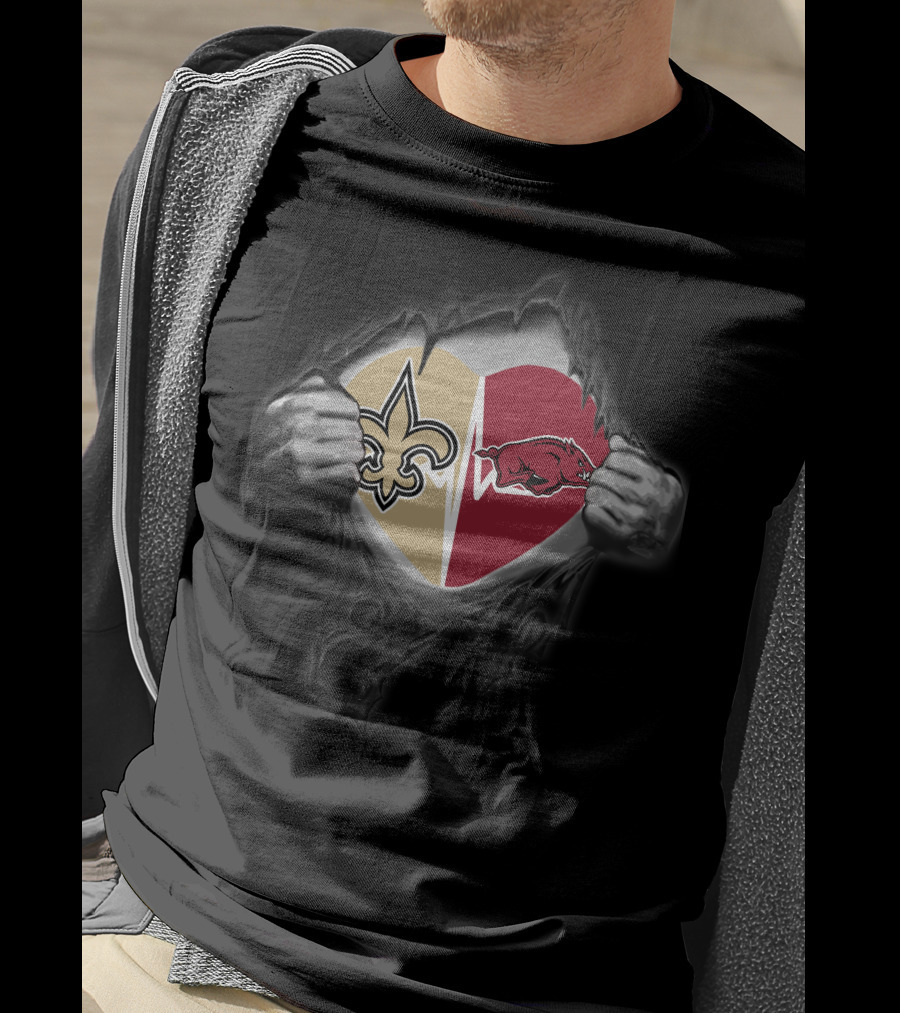 New Orleans Saints Arkansas Razorbacks Heart T-Shirt