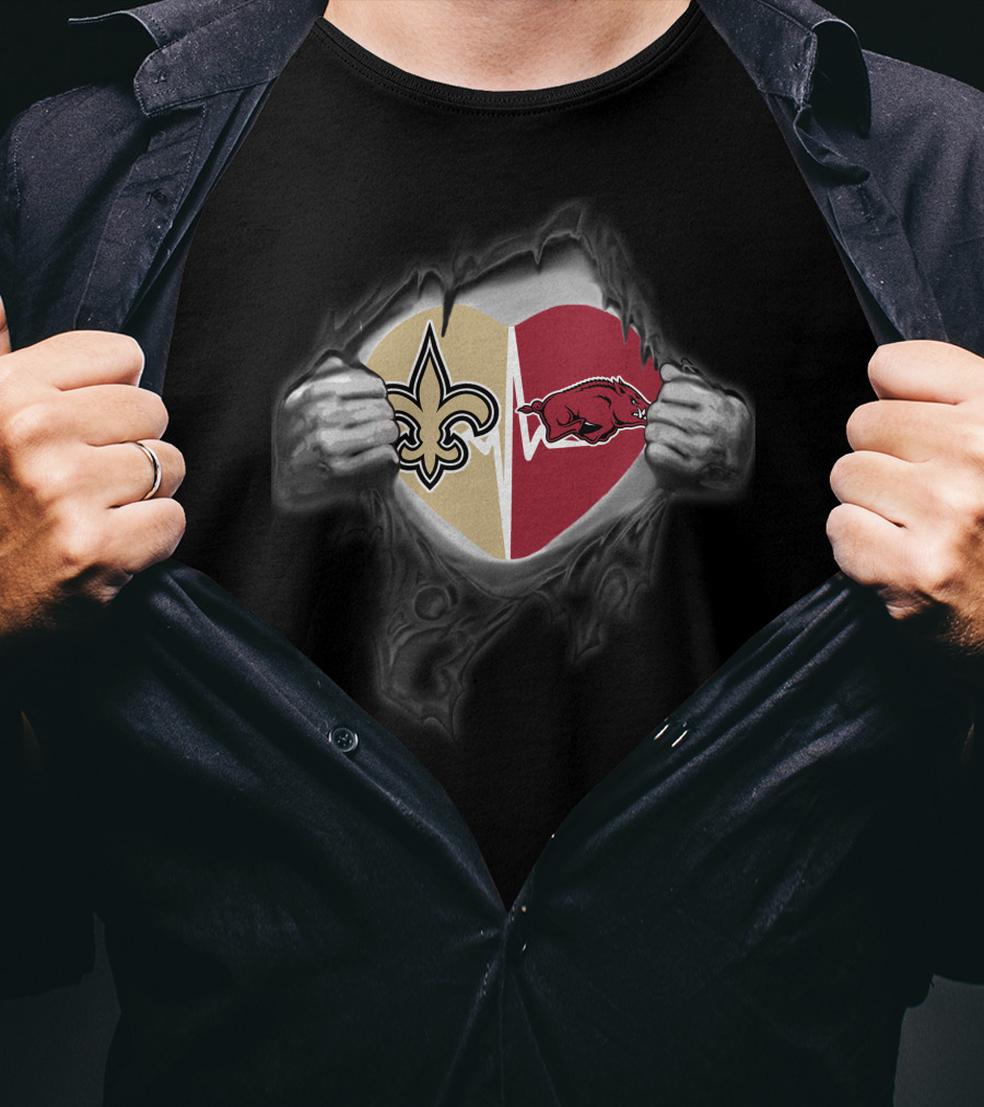 New Orleans Saints Arkansas Razorbacks Heart T-Shirt