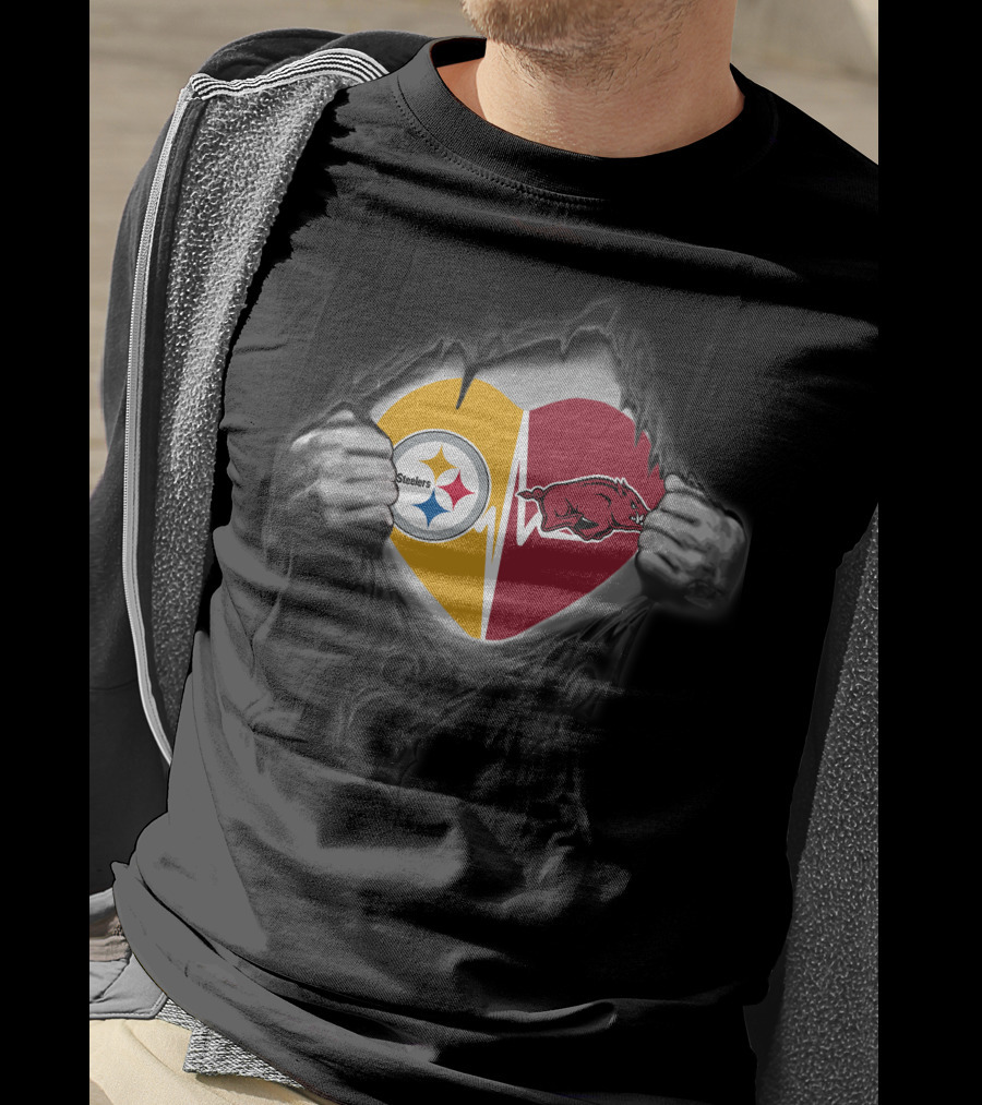 Pittsburgh Steelers Arkansas Razorbacks Heartbeat Logo Fusion T-Shirt