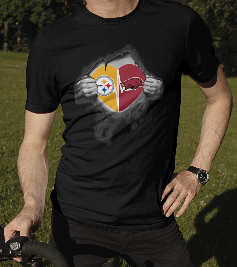 Pittsburgh Steelers Arkansas Razorbacks Heartbeat Logo Fusion T-Shirt
