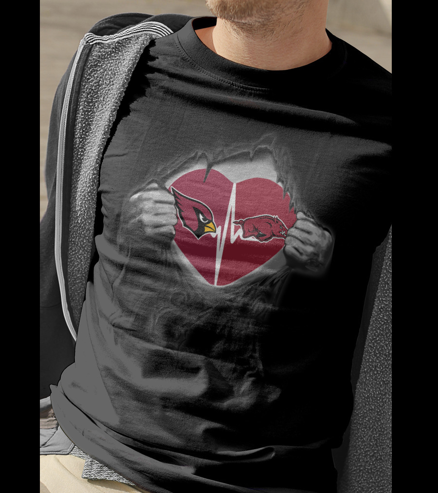 Arizona Cardinals Arkansas Razorbacks Heartbeat Logo Blend T-Shirt
