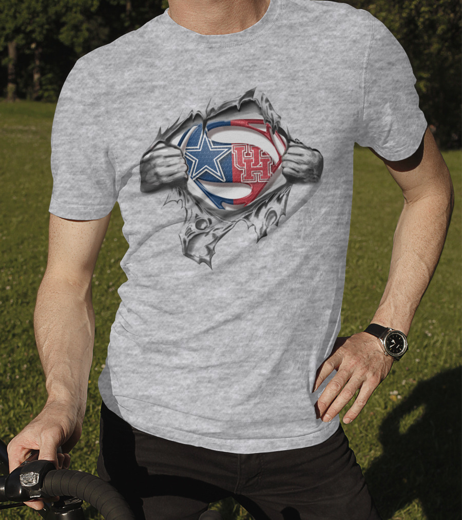 Cowboys Houston Cougars Superman Symbol Fusion Graphic Featuring Star And UH T-Shirt