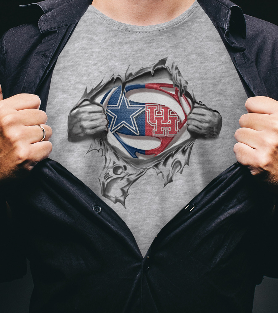 Cowboys Houston Cougars Superman Symbol Fusion Graphic Featuring Star And UH T-Shirt